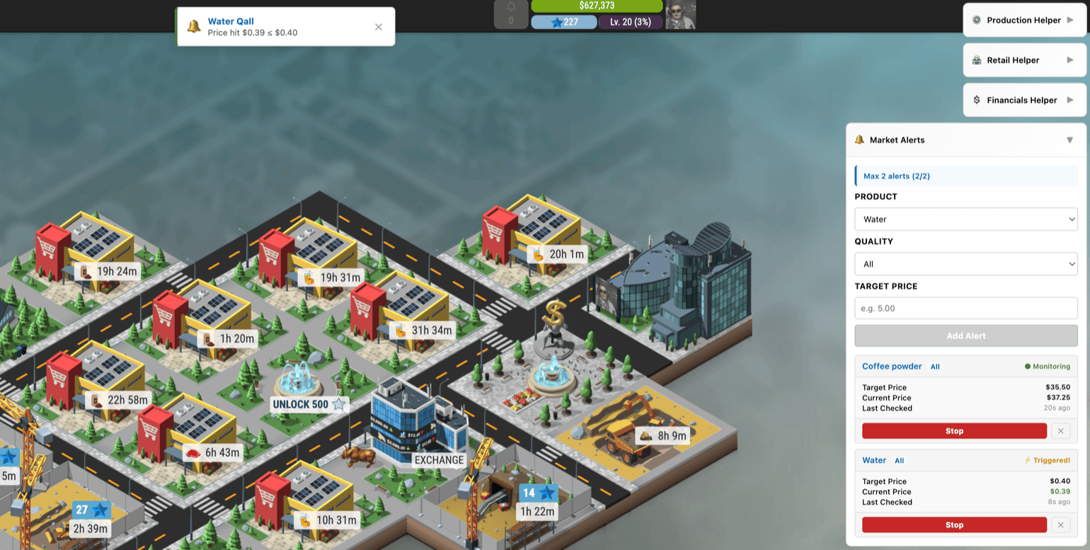 Market price notification alerts