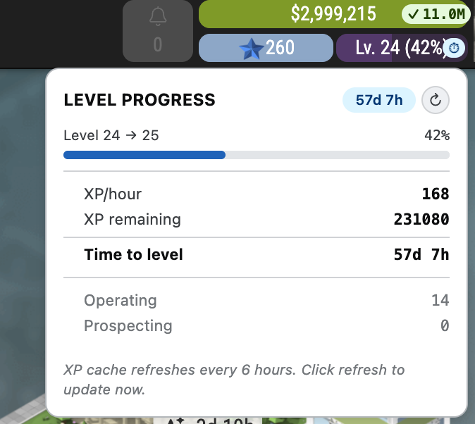 XP estimate popover
